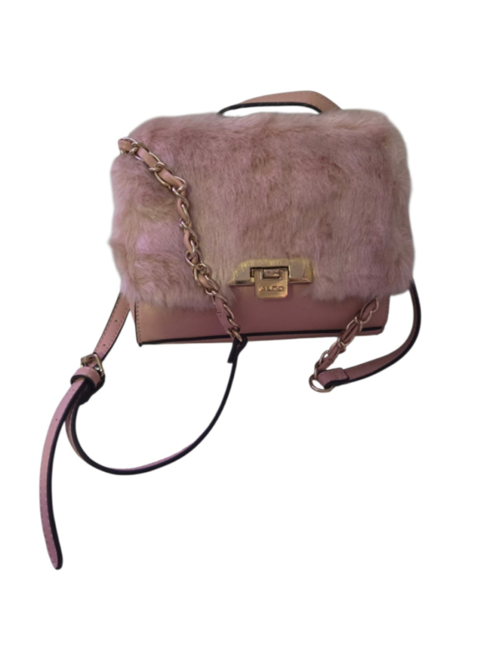 Women's ALDO Faux Fur Crossbody Bag Pink Blush Gold